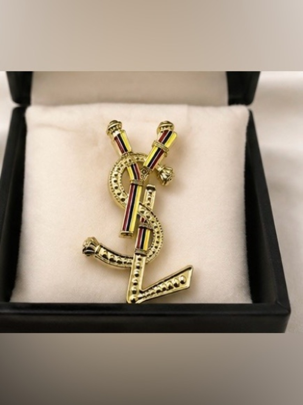 Vintage Style Gold Tone Monogram Brooch | Statement Lapel Pin
